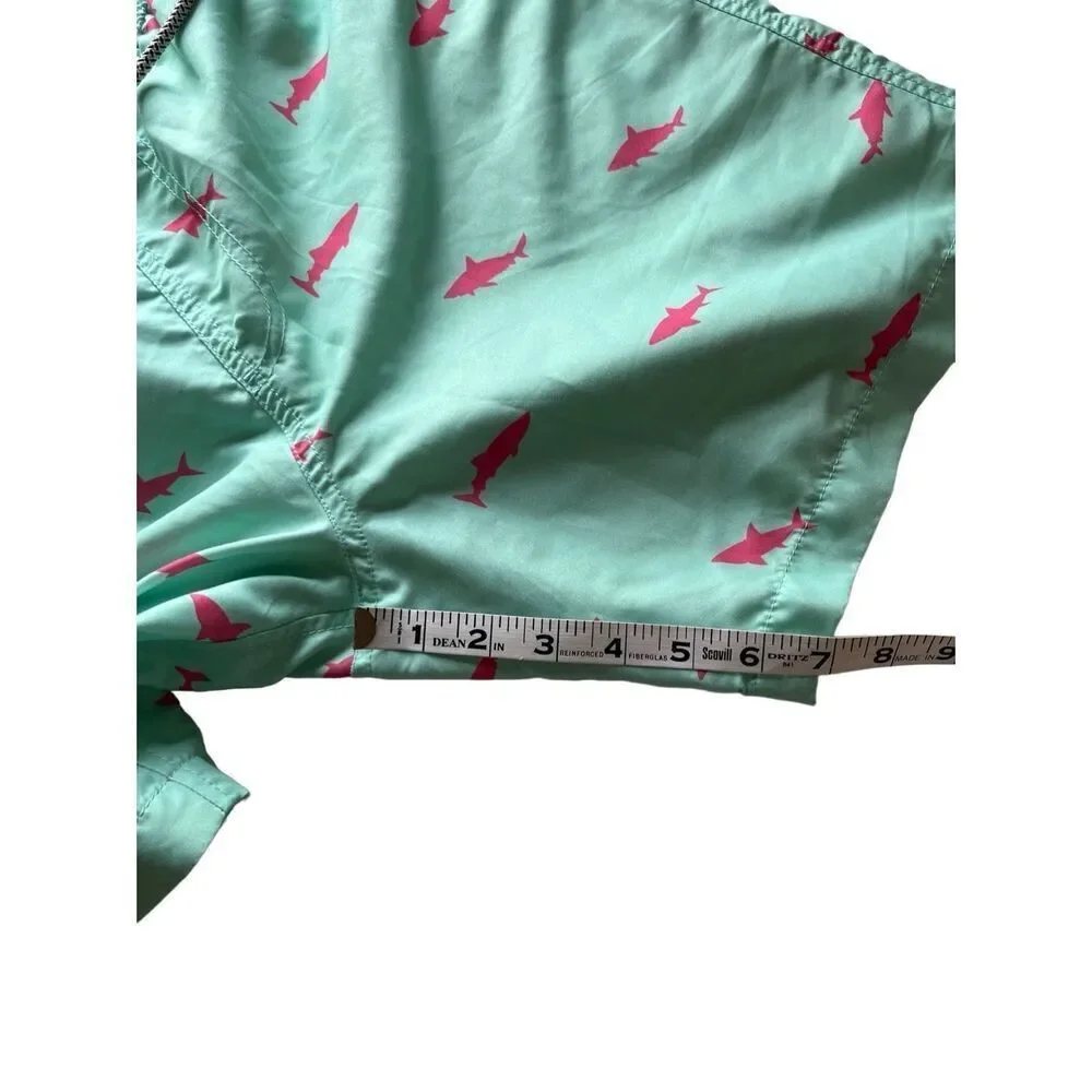 Maamgic mint green swim trunks with hot pink shark pattern - XL